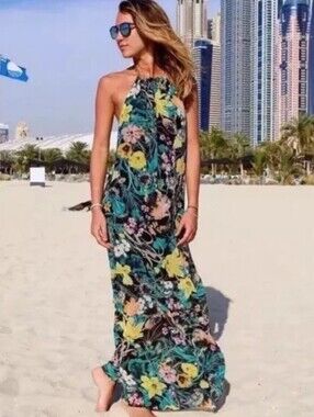 Zara Low Back Halter Neck Maxi Dress Size XS